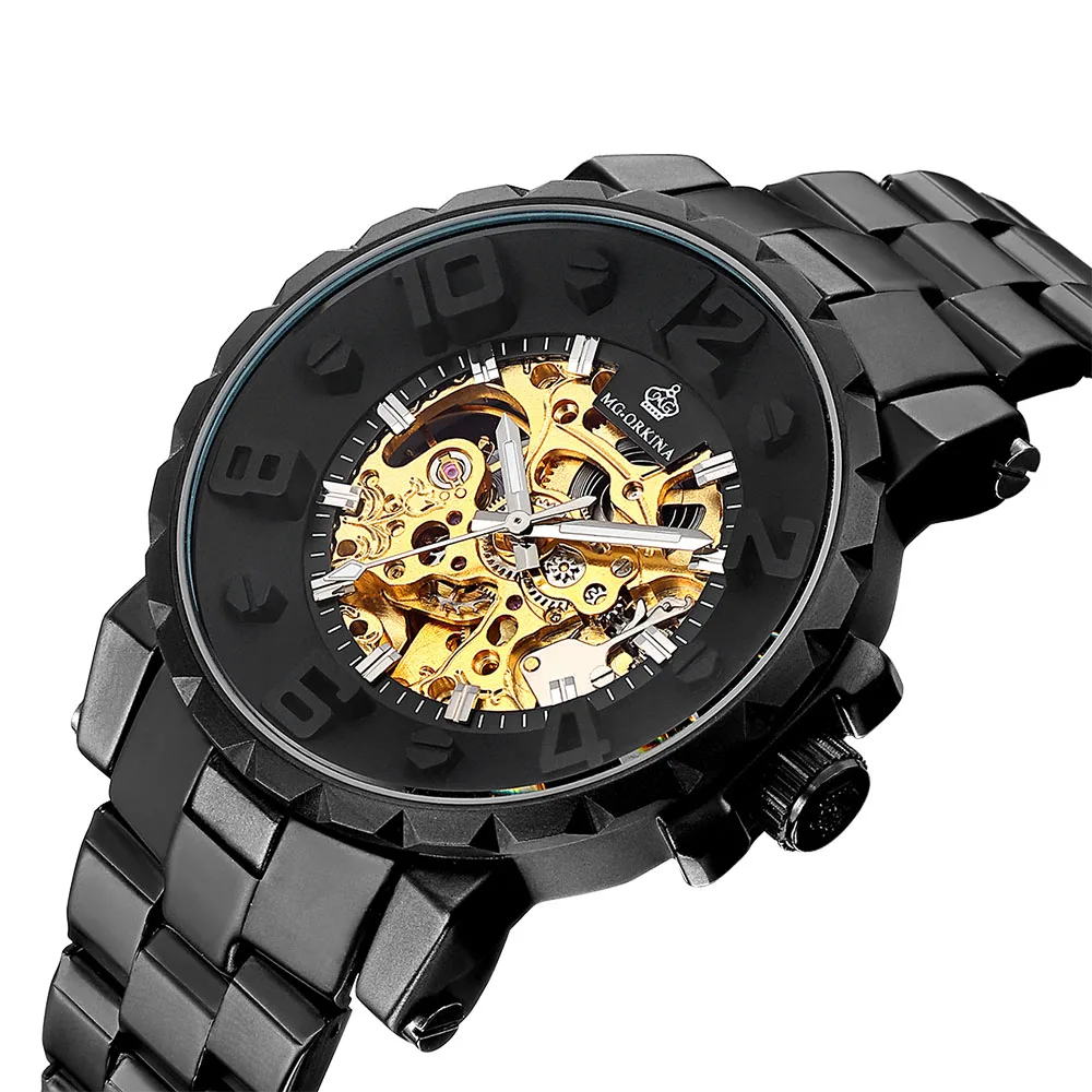 

MG. ORKINA MG Top Brand Luxury Black Watch Men Mechanical Watches Men Skeleton Watch reloj hombre automatico Relogio Masculino