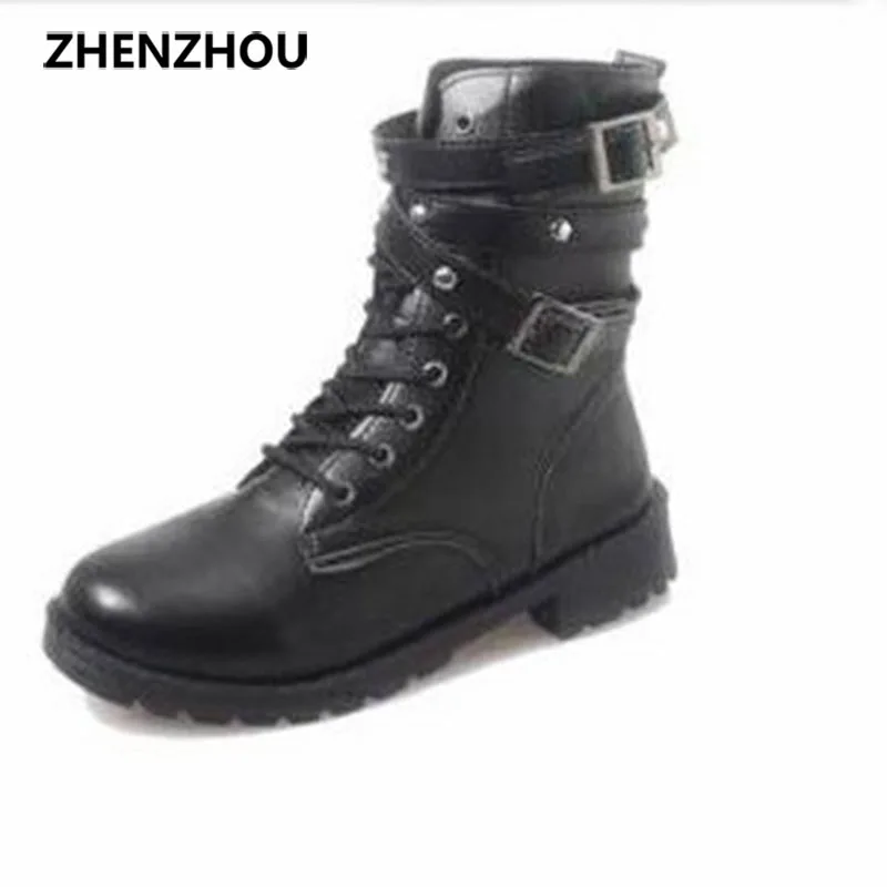 

New short boots Martin boots female British wind flat with a belt buckle a single boots black short boots women 's shoes