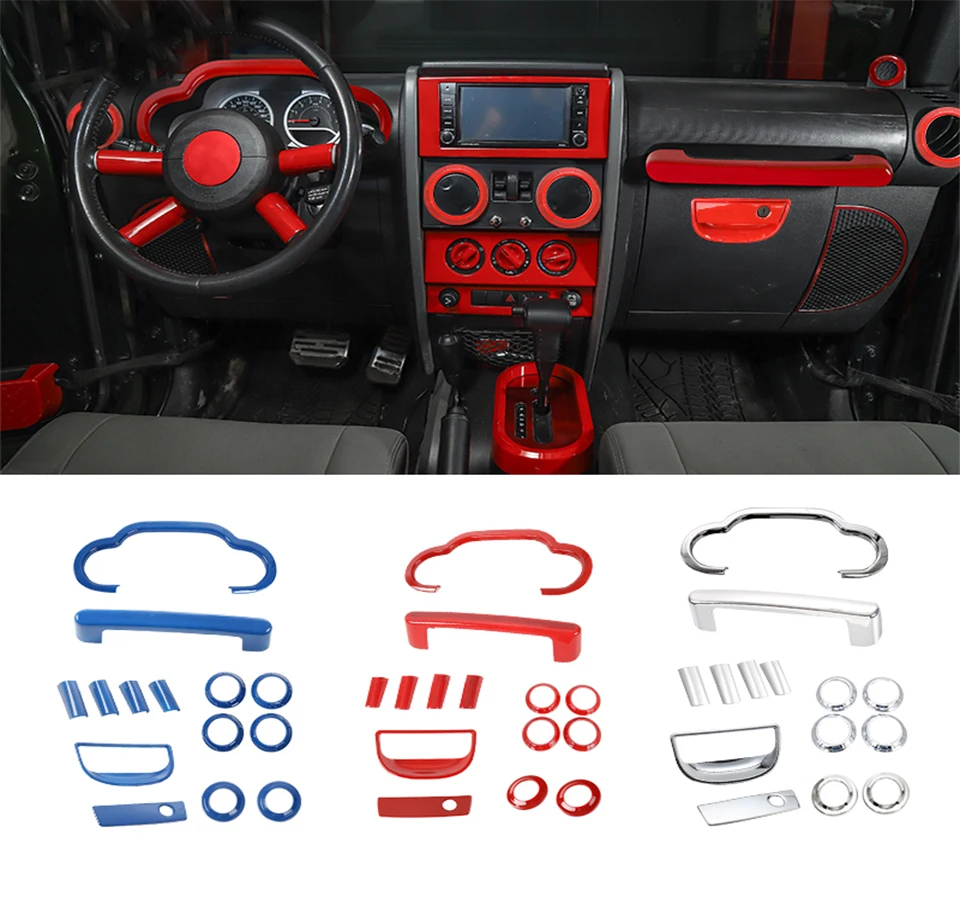 SHINEKA Car Interior Dashboard Steering Wheel Speaker Air Vent Decoration Cover Stickers for Jeep Wrangler 2007-2010 Accessories