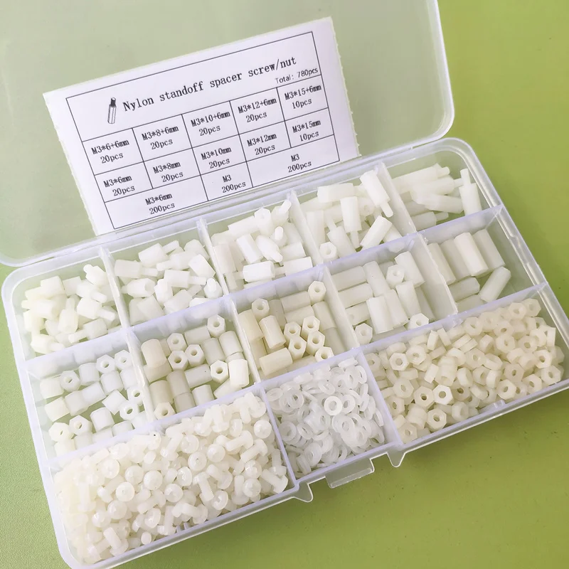 780PCS M2 M2.5 M3 여성 남성 육각 나일론 스탠드 오프 스페이서 열 PCB 마더 보드 고정 플라스틱 간격 나사 키트