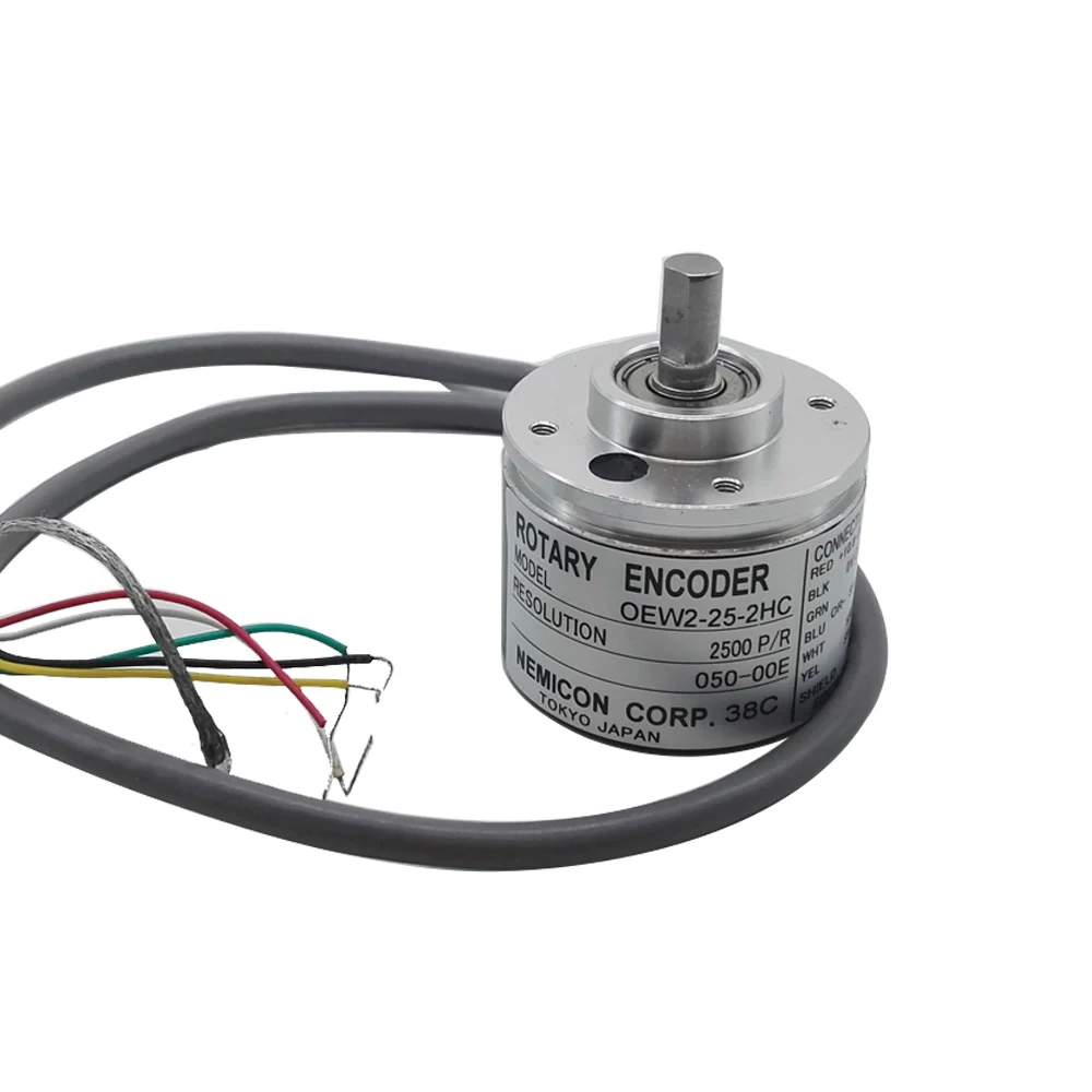 

Mini NEMICON 38mm outer 6mm solid shaft incremental rotary encoder open collector output 100 300 500 1024 2500 pulse OEW2-25-2HC