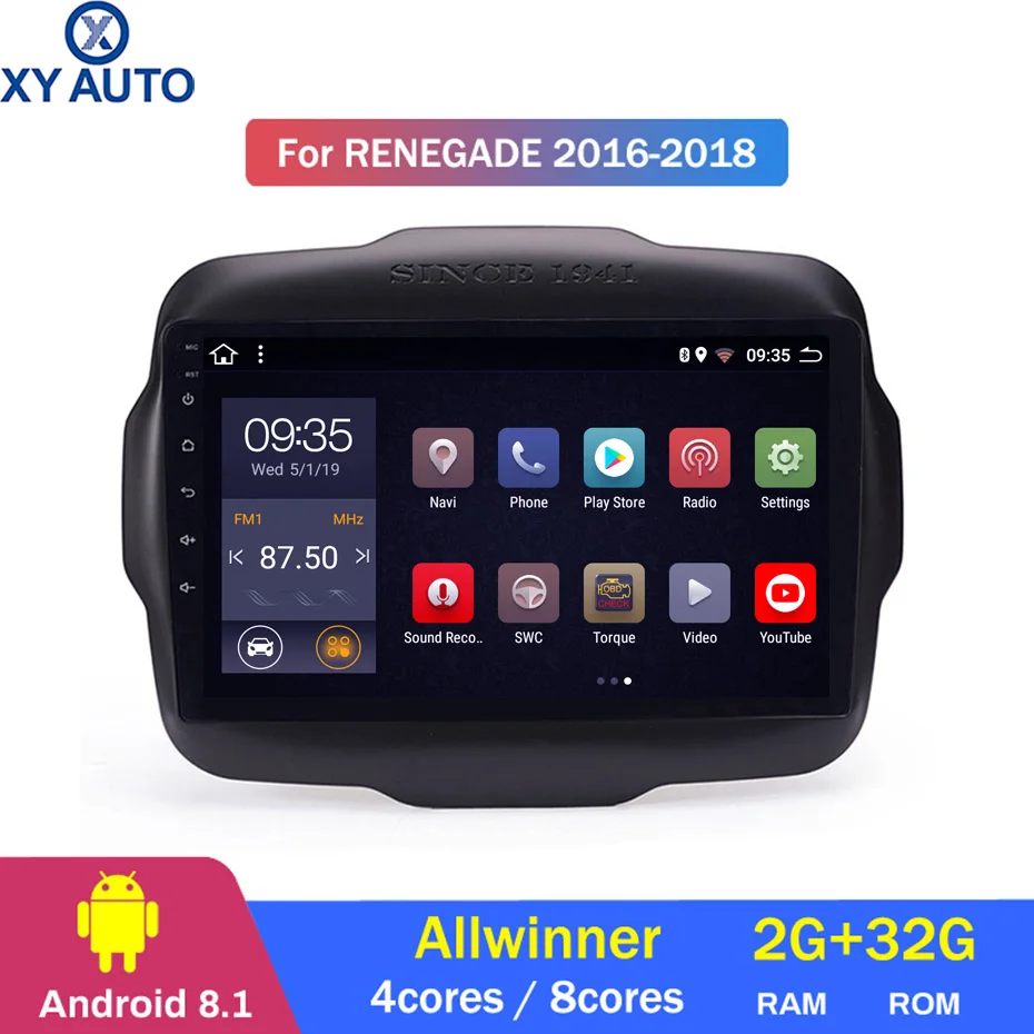 9 дюймов 2.5D ips HD Мульти-сенсорный экран Android8.1 2G ram 32G rom NAVI для Jeep Renegade- с Bluetooth USB wifi SWC