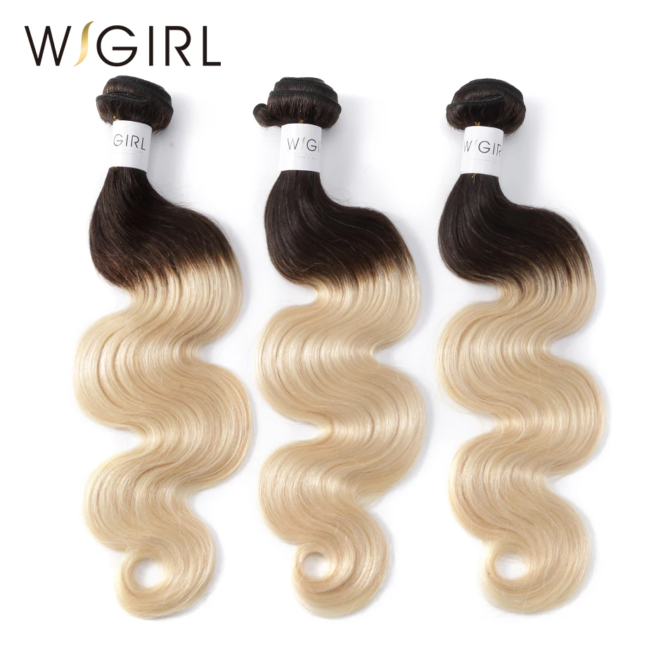 

Wigirl Hair Remy 1B 613 Ombre Brazilian Hair Weave 3 Bundles Body Wave 2 Tone Black Blonde Human Hair Weft 14 24 Inch