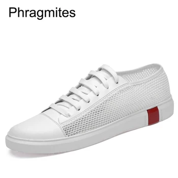 

Phragmites 2019 Newly Casual Shoes White Men Flats Leather Breathable Air Mesh Sneakers Comfortable Male Sneakers Summer Loafers