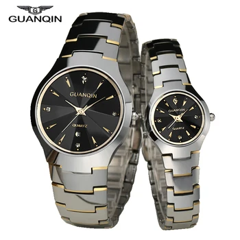 

GUANQIN Fashion Couple Watch Set Men Women Lovers Watch Stainless Steel Date Luxury Gold Quartz Watch Women Clock Ladies Watch