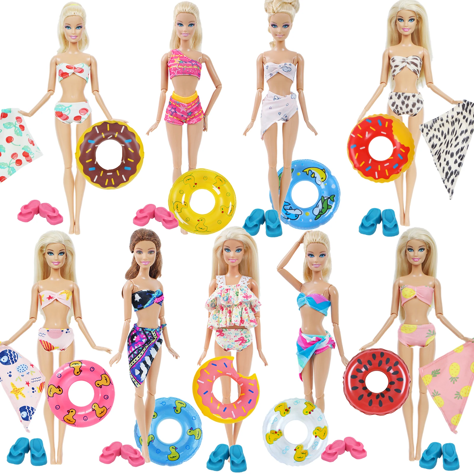 1х купальники для кукол пляжная купальная одежда прелестное бикини купальник + случайный 1х плавучий буй спасательный пояс кольцо для Барби