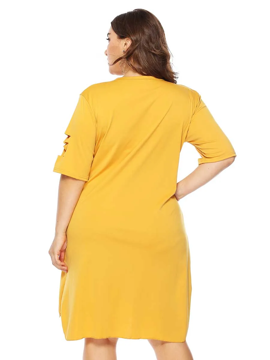 oversized dress Women Plus Size Solid Color Hollow Loose Split Sexy Dress summer ladies solid color knee length shift dresses