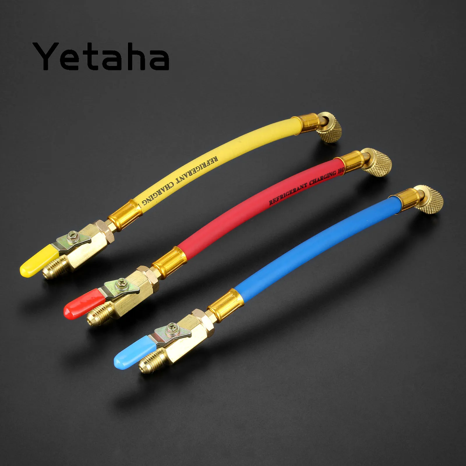 

Yetaha 3Pcs 9.8" 1/4" SAE R134A Refrigerant HVAC AC Charging Hoses with Ball Valve Air Conditioning Manifold Gauge Shutoff Tools