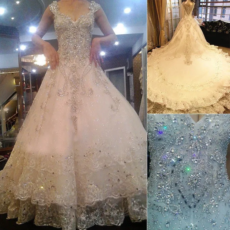 Swarovski Crystals Wedding Dresses V Neck High Quality A Line