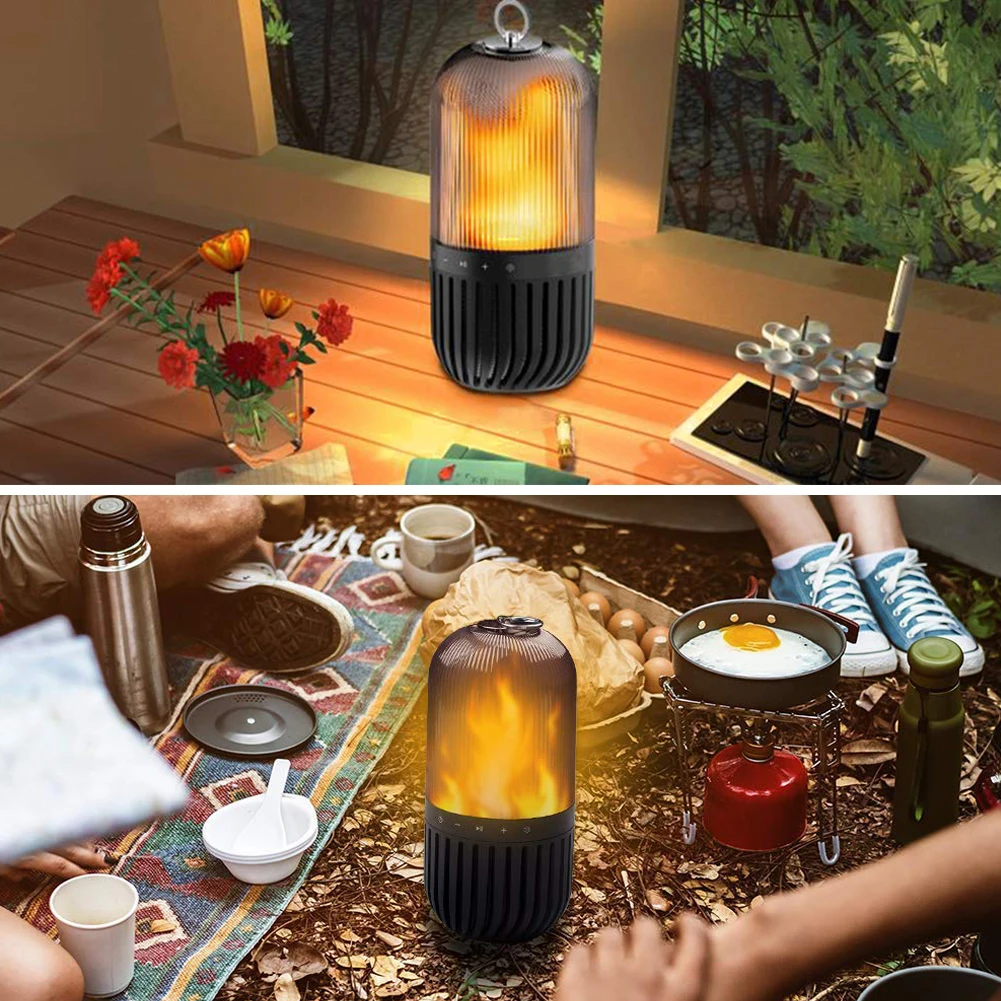 Lâmpada de Chama Luz da Noite ao ar Portátil Alto-falantes Bluetooth Festa Estéreo Cintilação Livre Acampamento Alto-falante Led Luz 18 Luzes noturnas