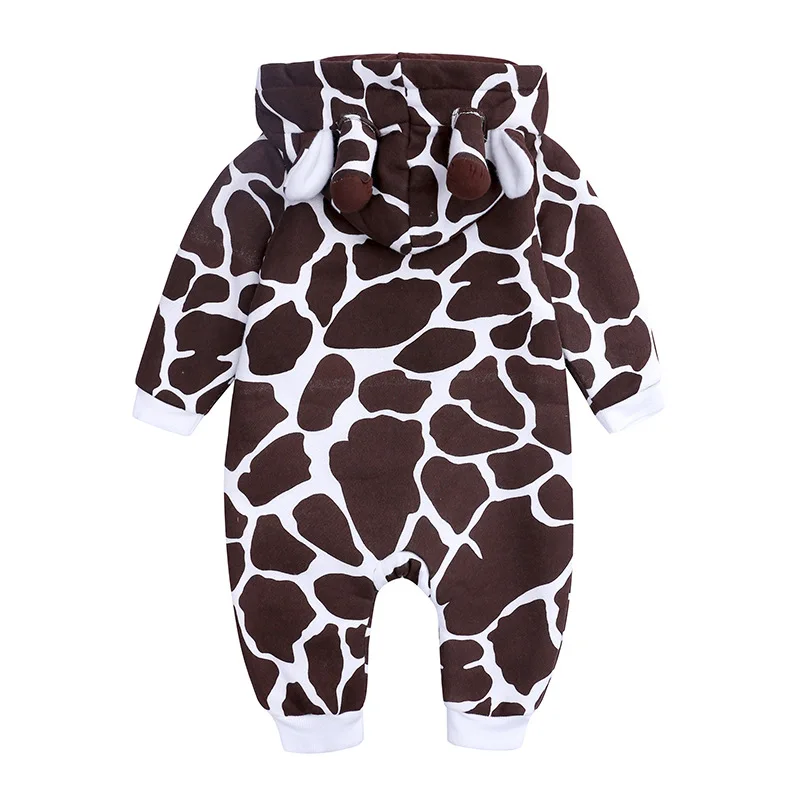 Осенне-зимняя одежда унисекс для малышей; милый комбинезон с капюшоном и рисунком жирафа для маленьких мальчиков и девочек; Одежда для новорожденных; комбинезоны для малышей; BC1835