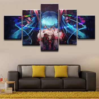 

5 Panel Anime Vocaloid Hatsune Mik Tears Girl Wall Art Picture Modern Home Decor Girl Bedroom Canvas Print Painting Wall Picture
