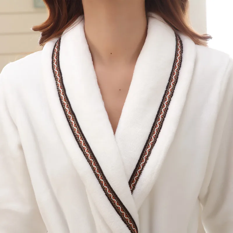 Winter Flannel Robe Lovers Thick Warm Bathrobe Kimono V-Neck Long Dressing NightGown XXL Plus Size Knitted Sold for Men Robes