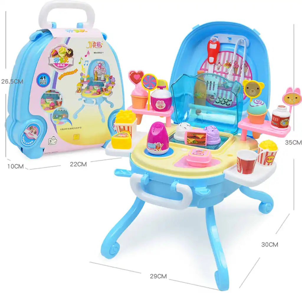 Ice Cream Case Pretend Play Food Dessert and Candy Trolley Set Toy with Music and Lighting Toys for Girls Kids Boys Children