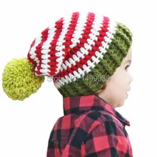 Рождественская Детская шапочка в красную и белую полоску, вязаная крючком Детская шапочка, шапка Санты, любой размер, 0-8 лет