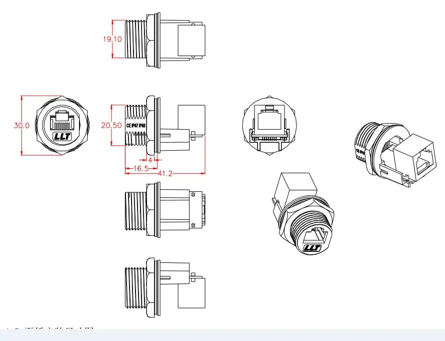 Панельное крепление RJ45 для гнезда IP68 водонепроницаемые соединители проводов