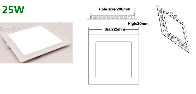 Светодиодная панель с регулируемой яркостью, квадратная панель света, 3 Вт, 4 Вт, 6 Вт, 9 Вт, 12 Вт, 15 Вт, 25 Вт, Потолочная Встраиваемая лампа, теплый/натуральный/холодный белый цвет