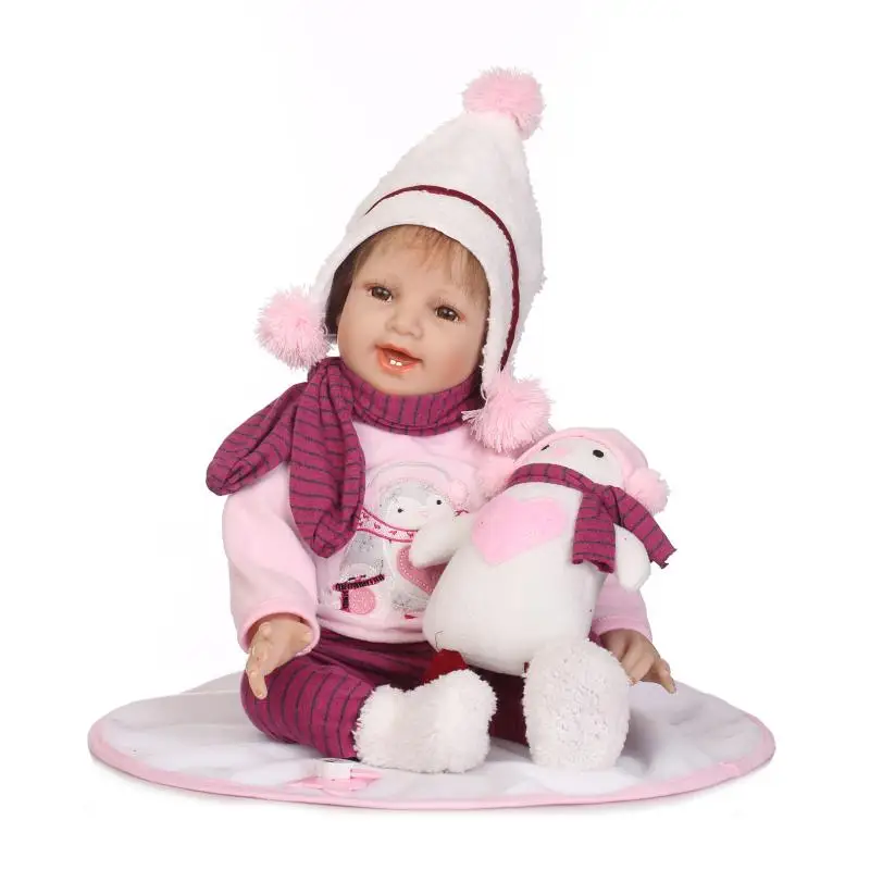 

Bebely Reborn 55cm Silicone Reborn Smile Baby Doll Kid Playmate Gift for Girl Baby Alive Soft Toy for bonecas Bouquets Doll gift