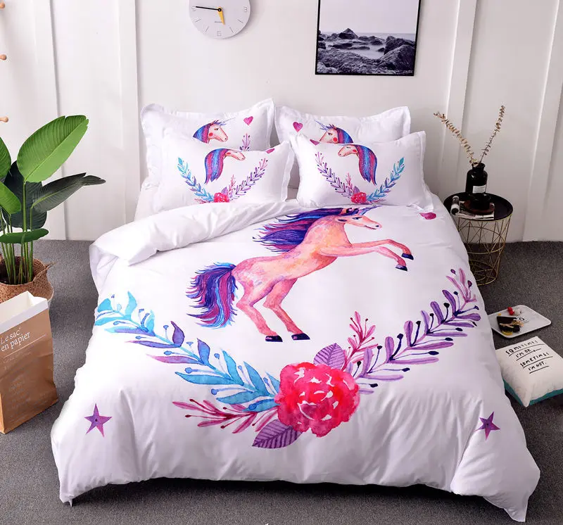 LOVINSUNSHINE постельное белье с изображением единорога набор королева одеяло наборы пододеяльник набор королева Белый FF01