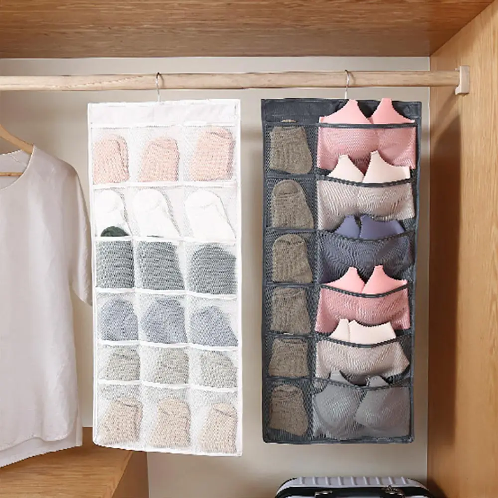 New wall hanging storage bag wardrobe organizer double side underwear bra socks sorting bag bedroom hanging storage pouch New wall hanging storage bag wardrobe organizer double side underwear bra socks sorting bag bedroom hanging storage pouch