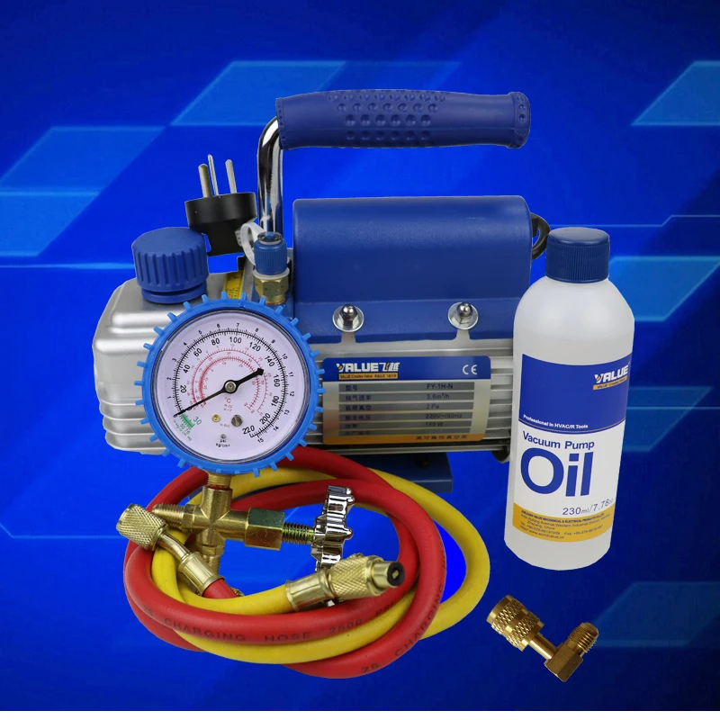 

1/4HP Single Stage Refrigerator Vacuum Pump 2CFM+ Vacuum Gauge+ 2 Hoses+ 410 Adapter