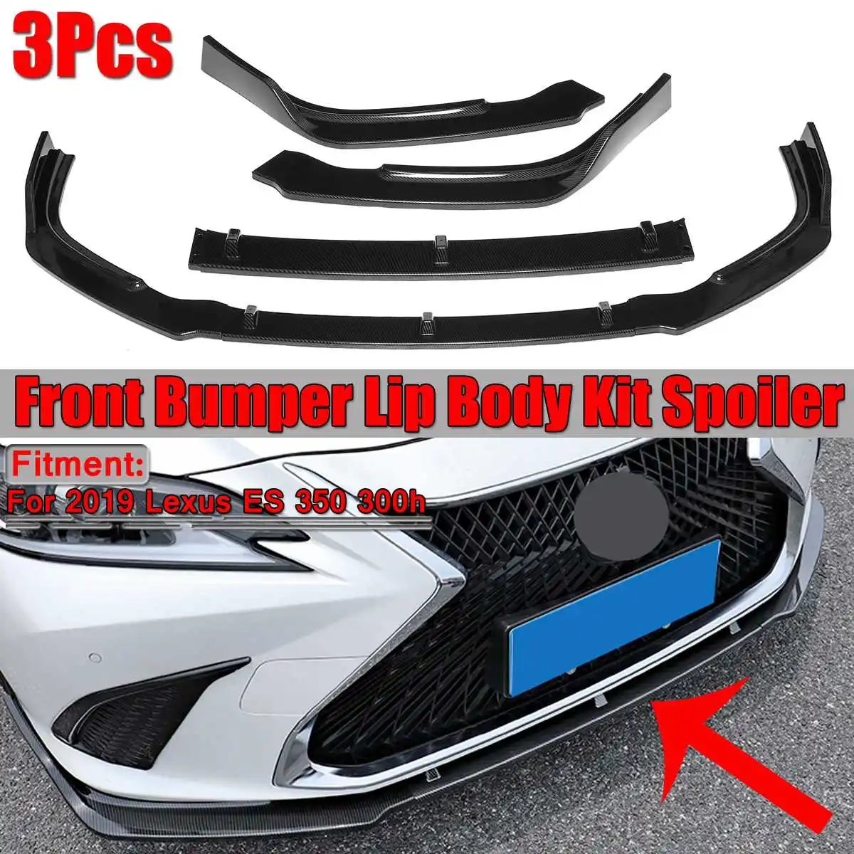 

High Quality 3pcs Car Front Bumper Lip Splitter Body Kit Spoiler Diffuser For Lexus ES 350 300h 2019 Trim Bumper For Lexus