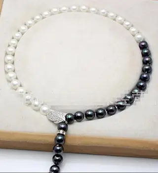 

new design 9-10 mm round white black pearl necklace 32inch 49"
