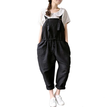 

2018 Women Solid Plus Size Straps Jumpsuit Ladies Casual Loose Sleeveless Vintage Drawstring Waist Wide Leg Harem Pants Romper