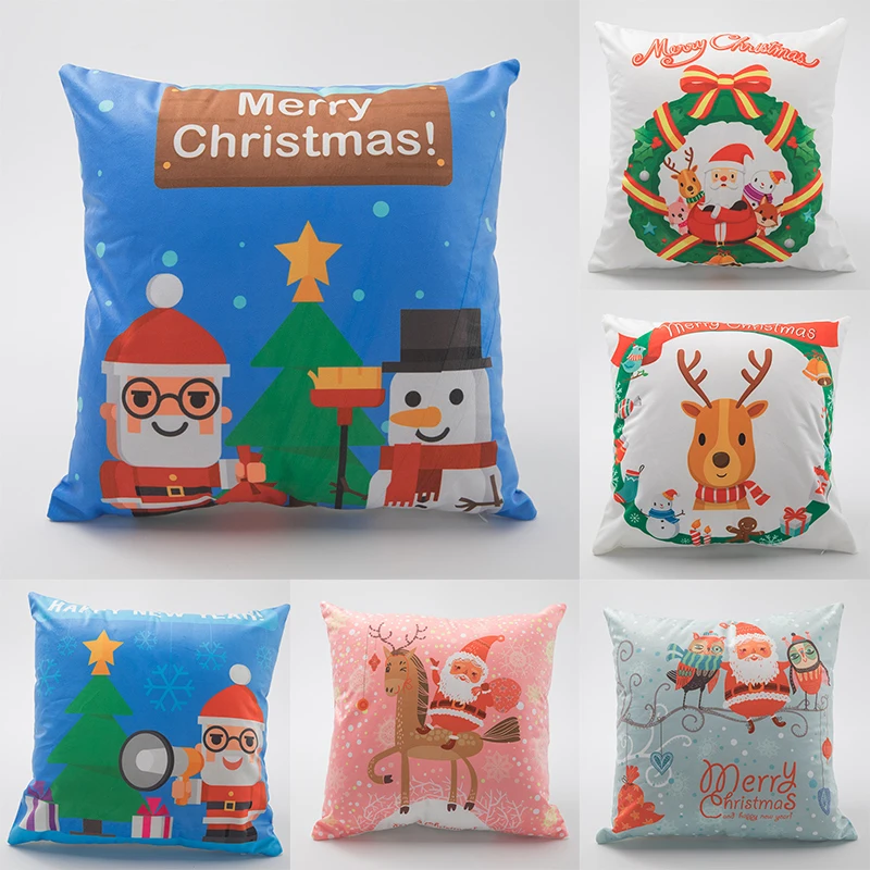 

New Christmas Pillowcase Santa Claus Pillow Cover Cotton linen Polyester Printed reindeer Home Decorative Pillowcase