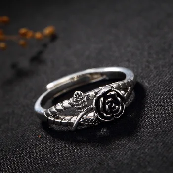 

S925 Pure Silver Ms Personality Joker Opening Hollow Out Roses Thai Silver Restoring Ancient Ways Ring Ring Wholesale