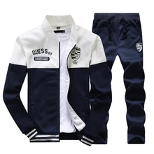Plus Size M-4XL Mens Sets 2 Piece New Men' Fashion Jacket and Sport Pants Set Fashion Patchwork Tracksuit Men Casual Sports Suit