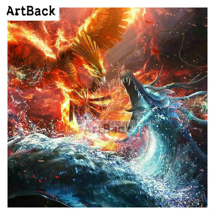 

ARTBACK 5d diy diamond painting fire phoenix ice dragon diamond embroidery full square drill rhinestone home decoration