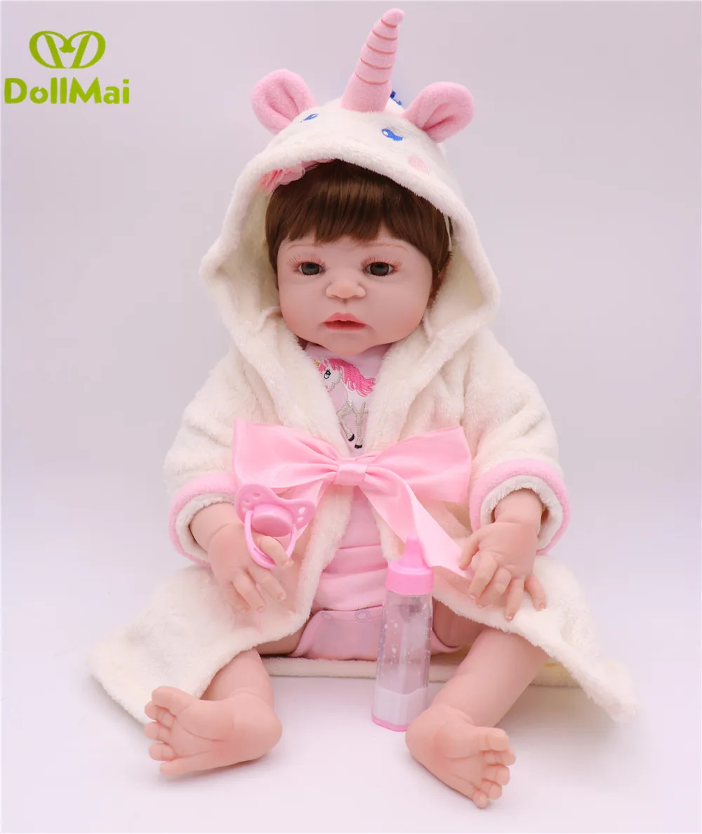 

55cm Reborn Doll Full Silicone bebes reborn girl Doll Boneca In White clothes fake baby dolls for children High Quality gift toy