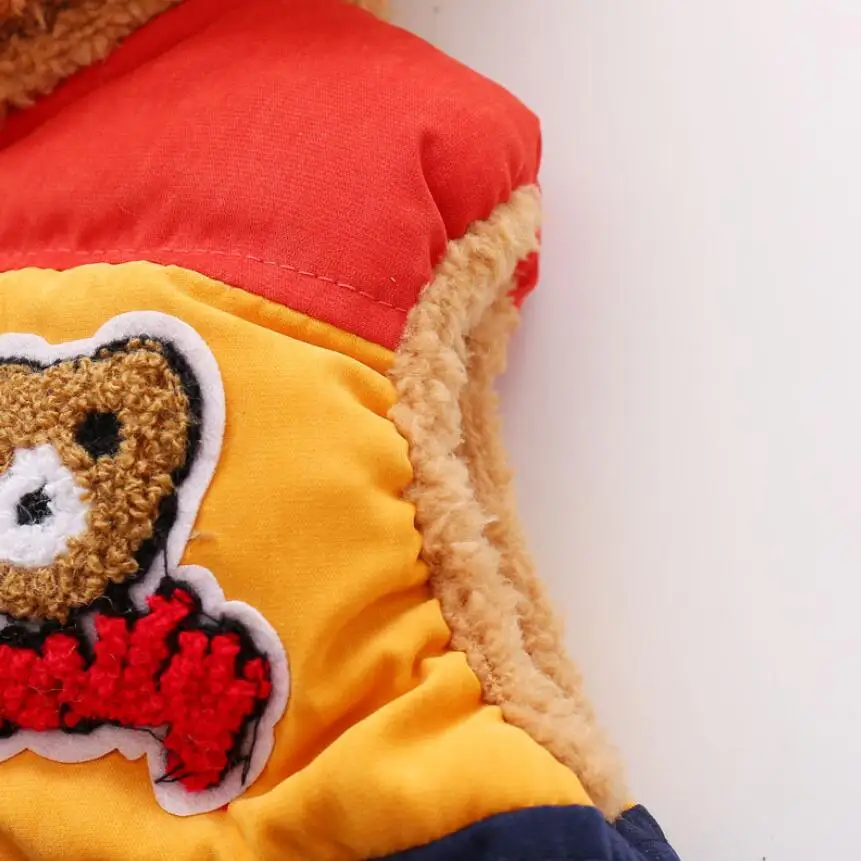 Autumn and winter Boys Baby Kids plus velvet warm thick vest Outerwear Bear Cartoon Hooded Waistcoat Ma3 jia3 Clothes