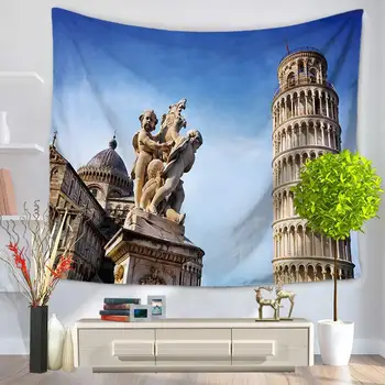 

Home Decorative Wall Hanging Carpet Tapestry 130x150cm Rectangle Bedspread Eiffel Tower Pisa Tower Monuments Pattern GT1061