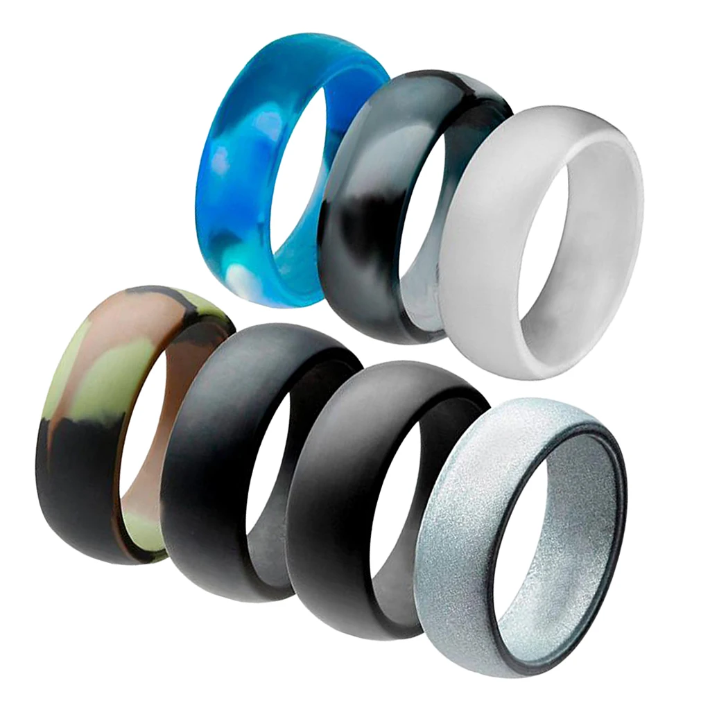 MagiDeal 7Pcs Premium Silicone Rubber Wedding Party Rings Mens Women Jewelry