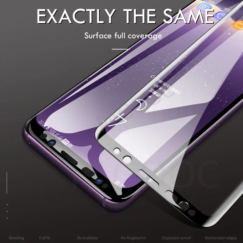20D Full Curved Tempered Glass on for Samsung Galaxy S8 S9 Plus S7 Edge Note 8 9 S8 S9 Screen Protective Transparent Glass Film
