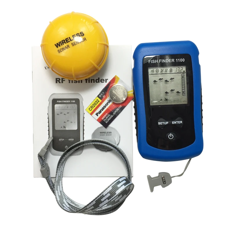 جديد اللاسلكية المحمولة صياد السمك عمق 125 kHz سونار مسبار إنذار محول تحت الماء الصيد قارب Fishfinder دغة إنذار