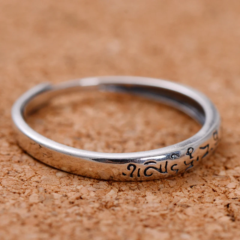 Балмора, 925 пробы, серебро, шесть слов, сутра, открытые кольца для мужчин и женщин, буддистское простое кольцо, модное ювелирное изделие, Anillos JWR055027