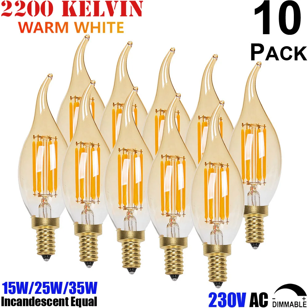 

Amber Glass C35 Flame Tip E14 LED Candle Shape Filament Small Edison Light Bulb 2W 4W 6W 230V 220V Dimmable Bombilla de luz led