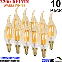 Amber Glass C35 Flame Tip E14 LED Candle Shape Filament Small Edison Light Bulb 2W 4W 6W 230V 220V Dimmable Bombilla de luz led