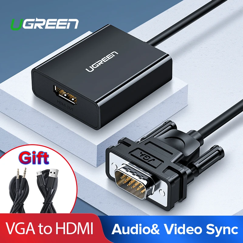 Ugreen VGA إلى محول HDMI عالية الجودة VGA إلى HDMI تحويل USB الصوت كابل الخيار للكمبيوتر الدفتري المحمول إلى HDTV العارض Ugreen VGA إلى محول HDMI عالية الجودة VGA إلى HDMI تحويل USB الصوت كابل الخيار للكمبيوتر الدفتري المحمول إلى HDTV العارض