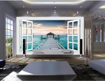 

3d wallpaper custom mural non-woven wall stickers The 3 d window scenery sea bridge TV setting wall photo wallpaper for walls 3d