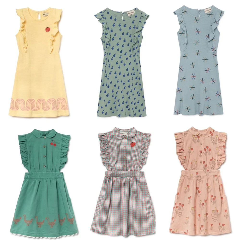 

2019 Summer Dresses For Girls Roppy Apples Geese Vichy Ruffles Dress Kids Baby Girl Vestidos Clothes Princess Dress