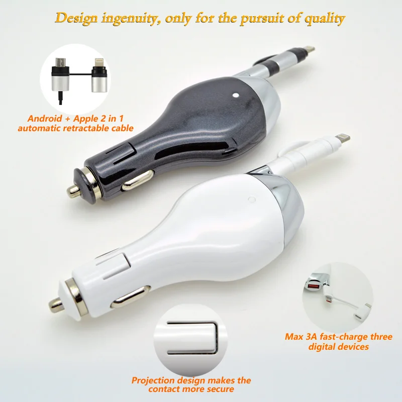 عالية الجودة كابل شاحن الهاتف usb شاحن سيارة 2in1 قابل 3a تهمة سريع ل فون باد اللوحي سامسونج المحمول عالية الجودة كابل شاحن الهاتف usb شاحن سيارة 2in1 قابل 3a تهمة سريع ل فون باد اللوحي سامسونج المحمول