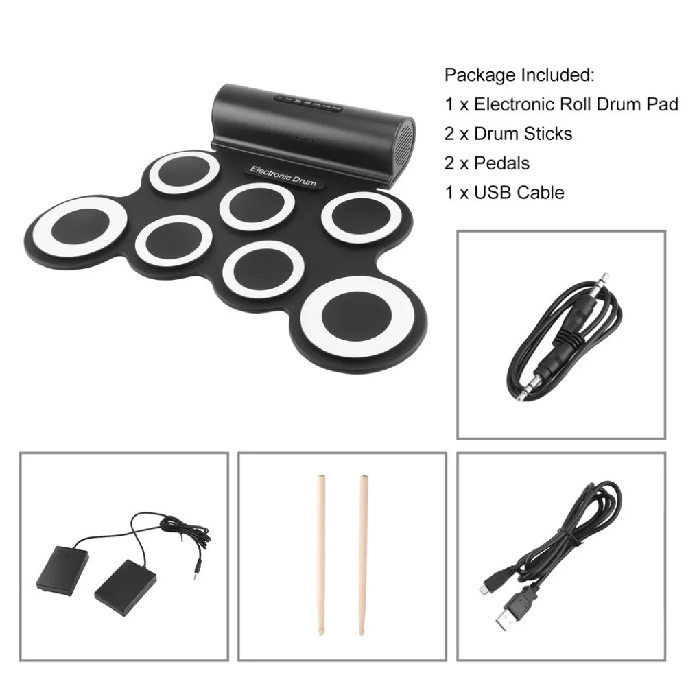 

Electronic Roll Drum Pad Built-In Speakers Digital Drum 9 Silicon Pad With Foot Pedals USB Charging Musical Instrument New