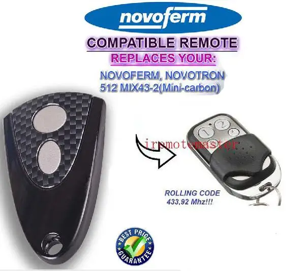 

NOVOFERM 512MIX43-2(Mini-carbon) replacement remote 433,92mhz rolling code