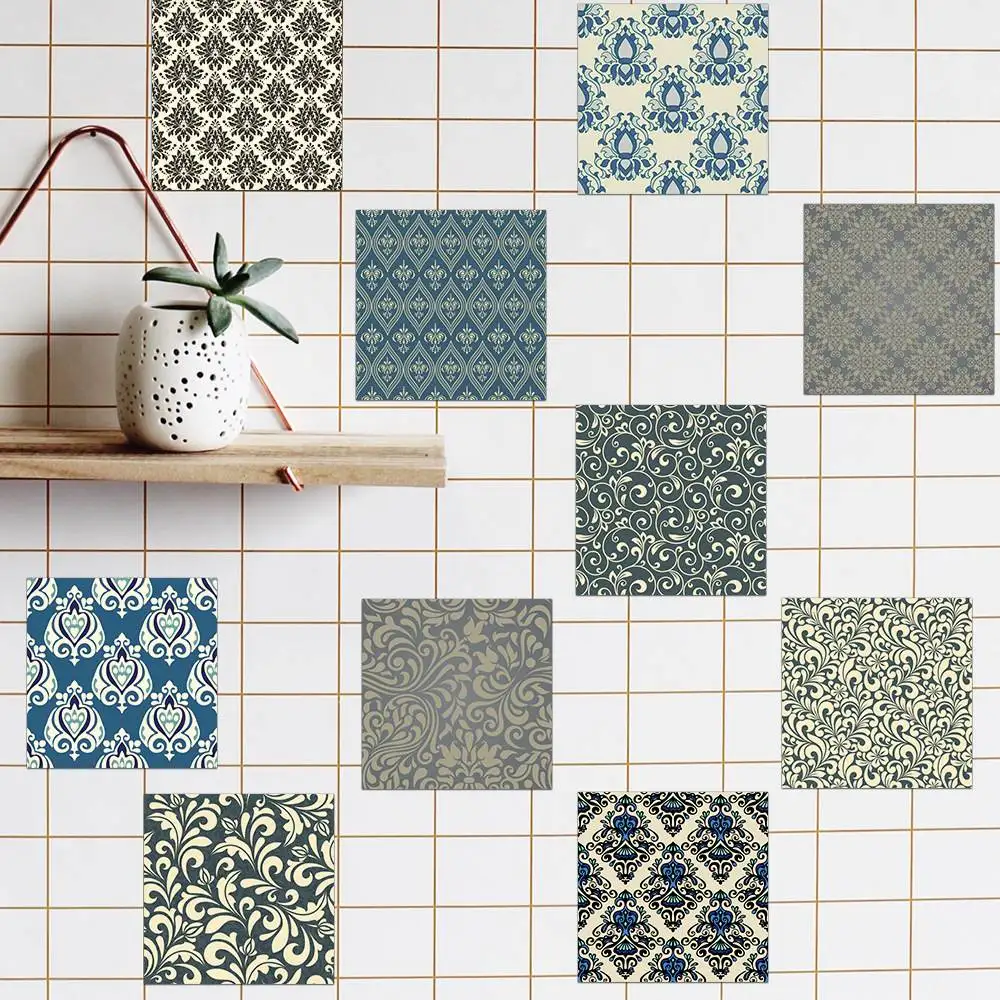 10pcs/set DIY Wall Tiles Stickers Damascus Waterproof Paste Pearl Film Waterproof Kitchen PVC Wall Stickers Home Decor