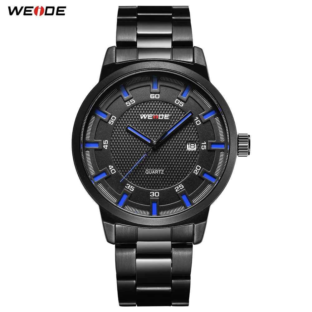 WEIDE Men's Sport Business Casual high Quality Watch Calendar Date Quartz Analog Black Full Stainless Steel Strap Wristwatches