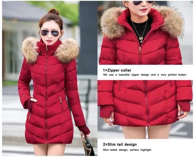 womens winter jackets and coats 2018 Parkas for women 4 Colors Wadded Jackets warm Outwear With a Hood Large Faux Fur Collar -